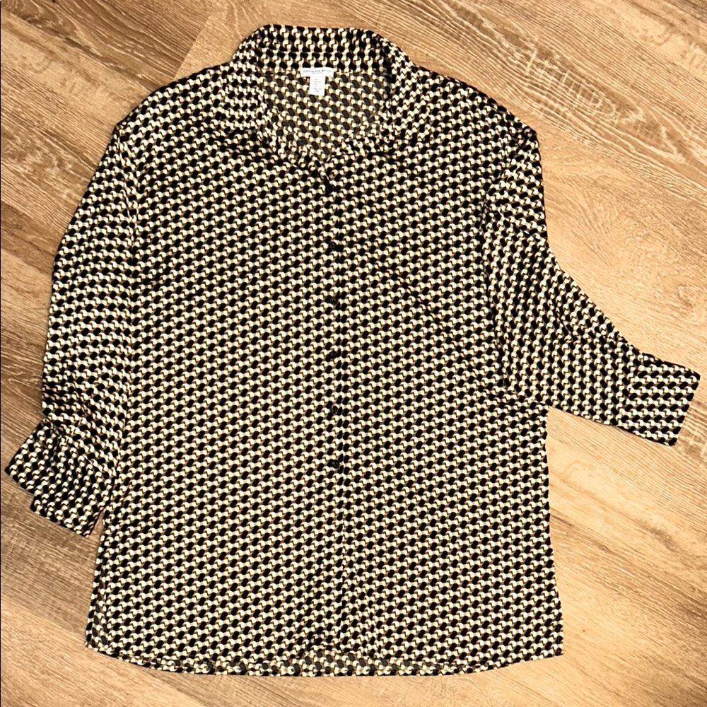 Carolina Belle Montreal Black Brown& Cream modern graphic Button-Up Shirt Large